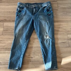 Lucky Brand Distressed Blue Jeans with Floral Embroidery